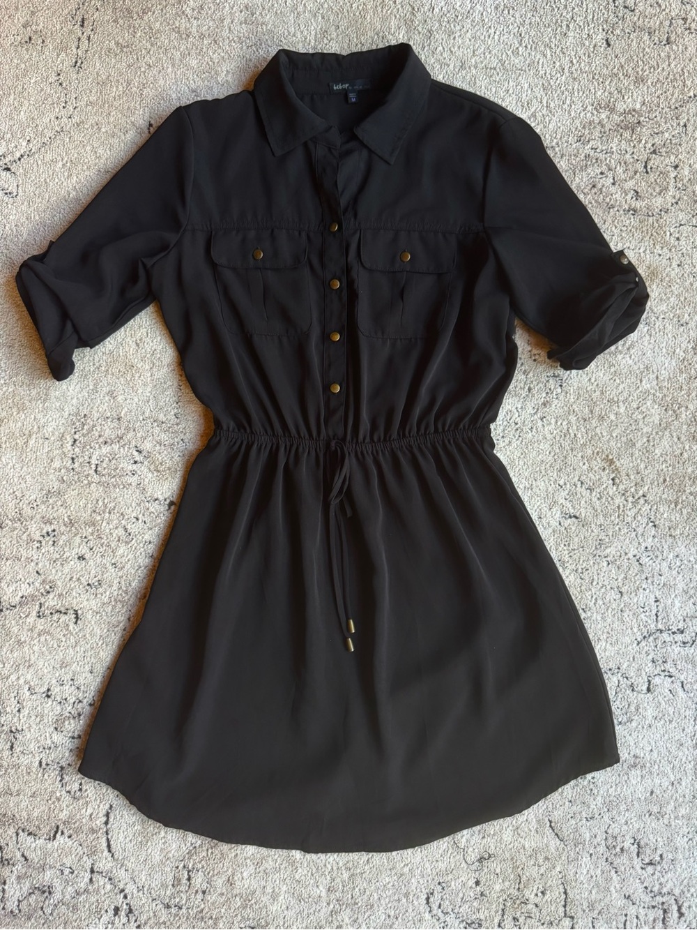 BeBop Black Drawstring Shirt Mini Dress